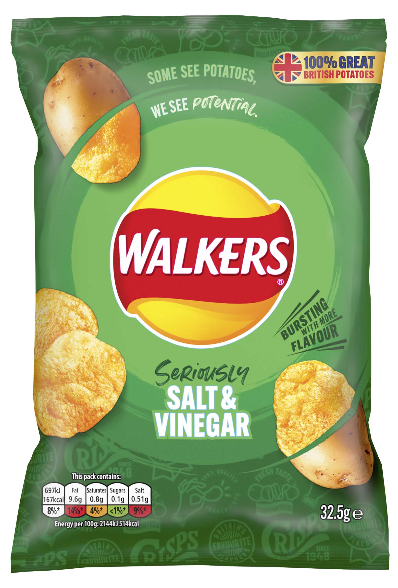 WALKERS SALT & VINEGAR CRISPS 32.5G x 32PK