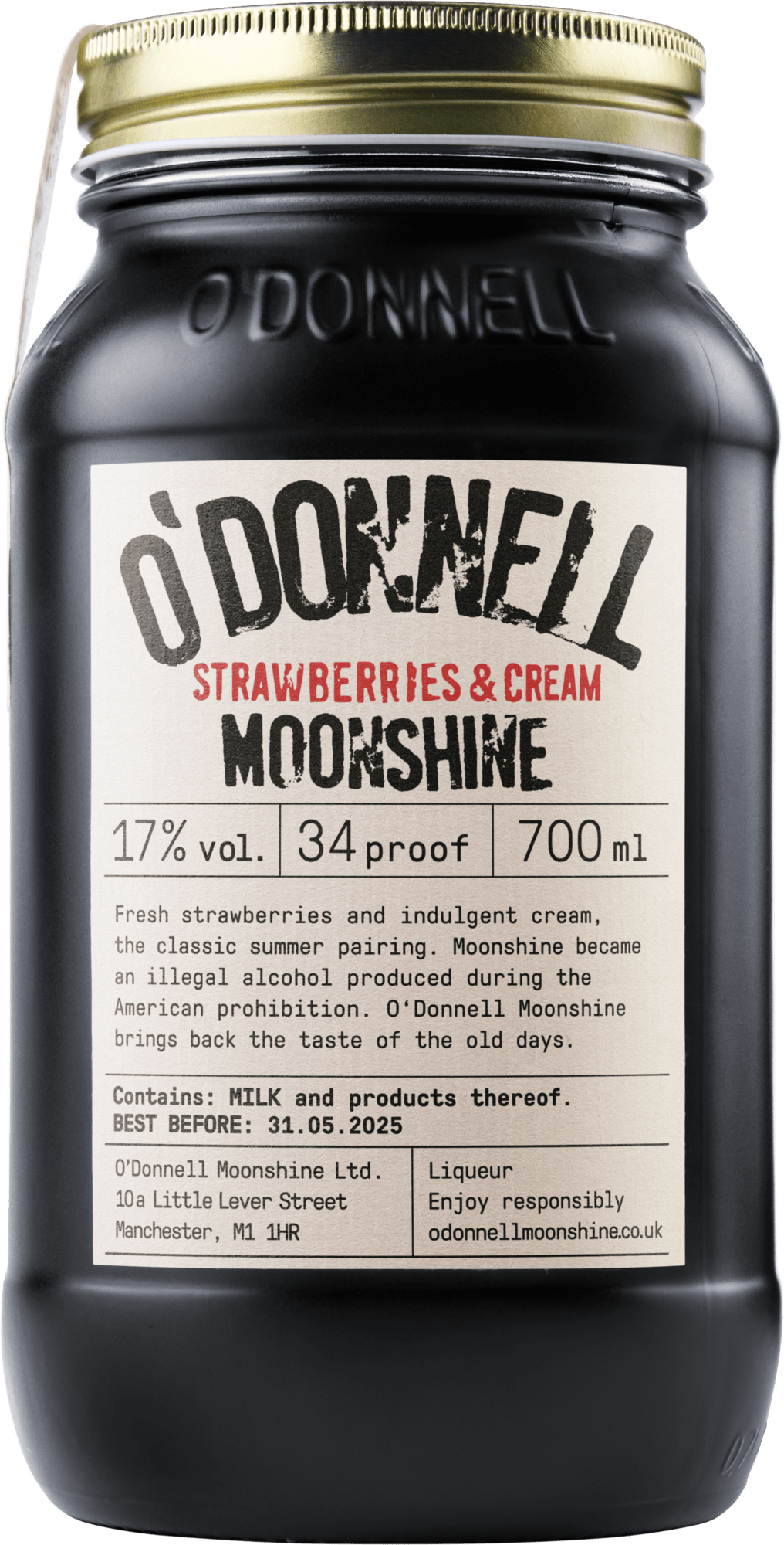 STRAWBERRY & CREAM O'DONNELLS MOONSHINE LIQUEUR 17% 70CL